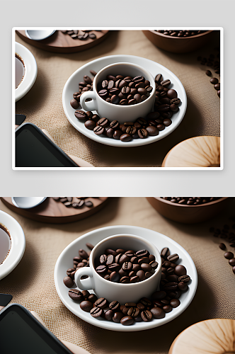 咖啡豆装点的温馨产品摄影背景