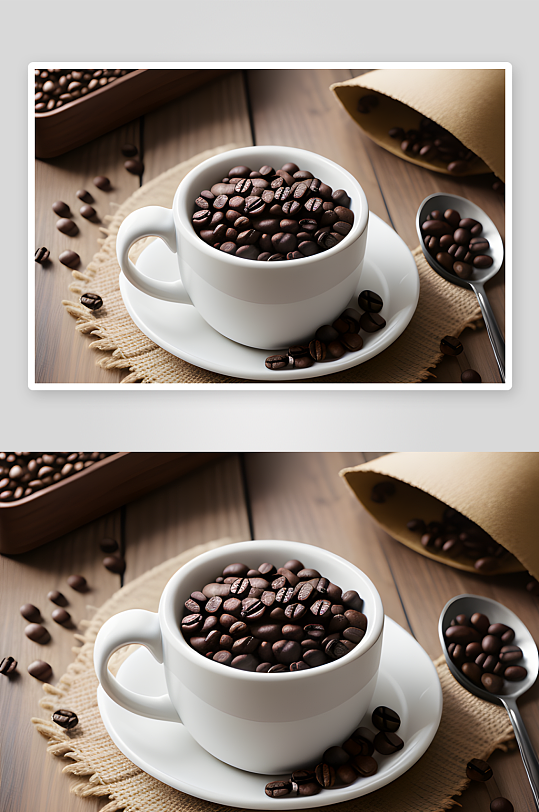 咖啡豆环绕下的亲切产品摄影现场