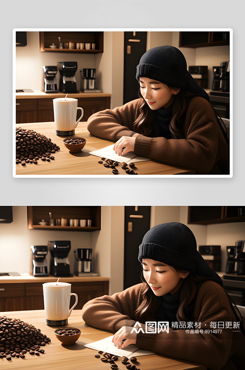 咖啡豆装点的温暖产品摄影背景素材