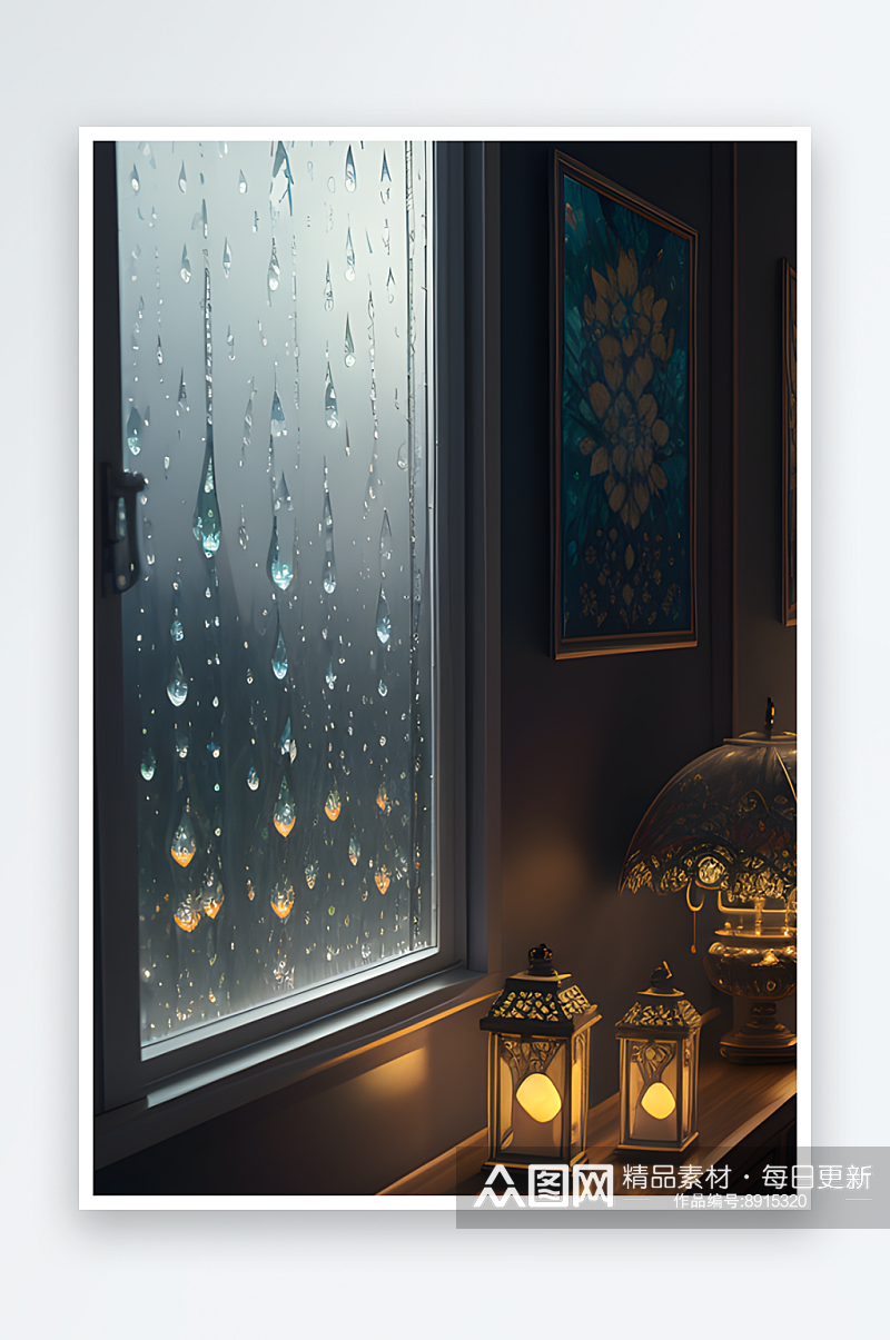 玻璃窗外的雨滴与细雨素材