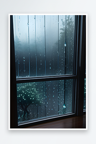 玻璃窗外的雨滴与细雨