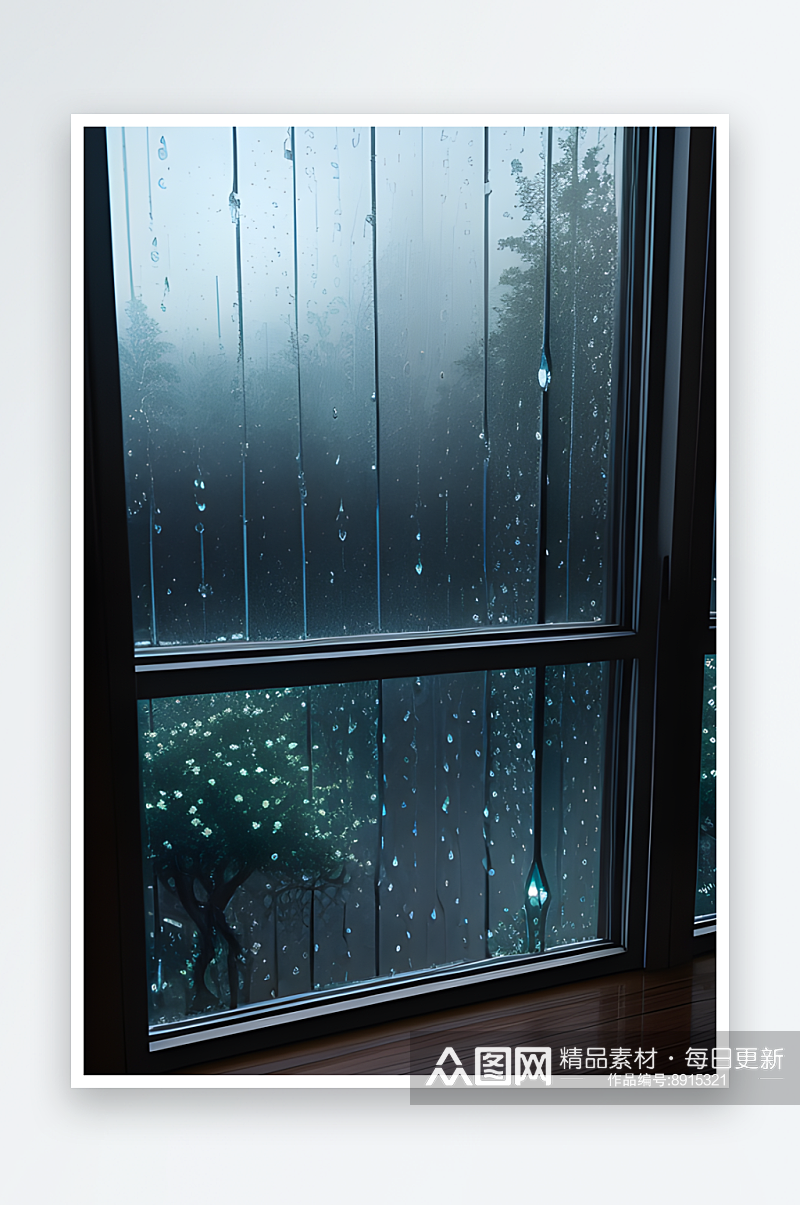 玻璃窗外的雨滴与细雨素材
