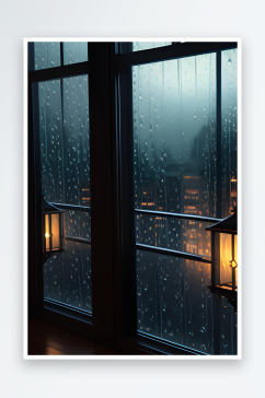 玻璃窗外的雨滴与细雨