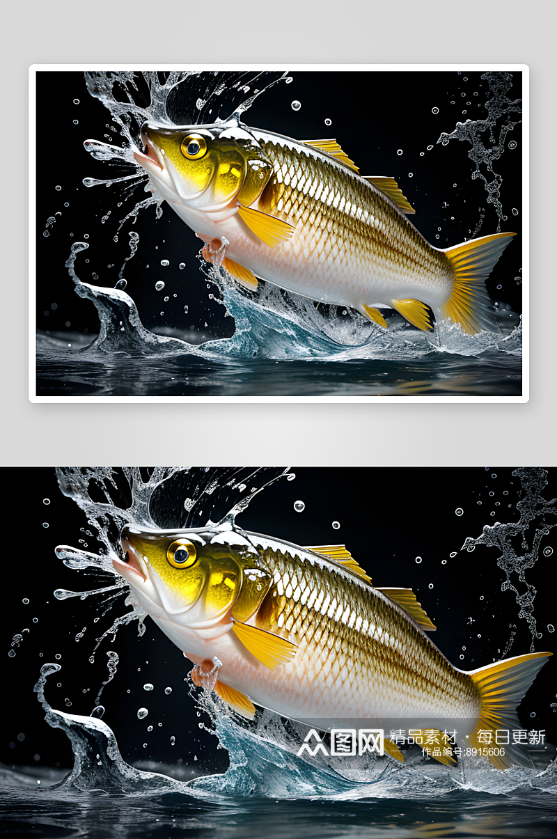 黄花鱼水花四溅的广告食品摄影素材