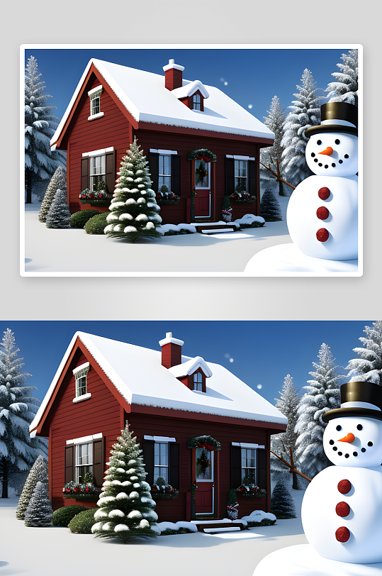 圣诞房屋和雪人的欢乐