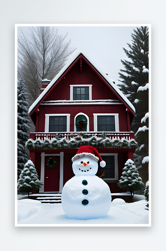 圣诞房屋和雪人的欢乐
