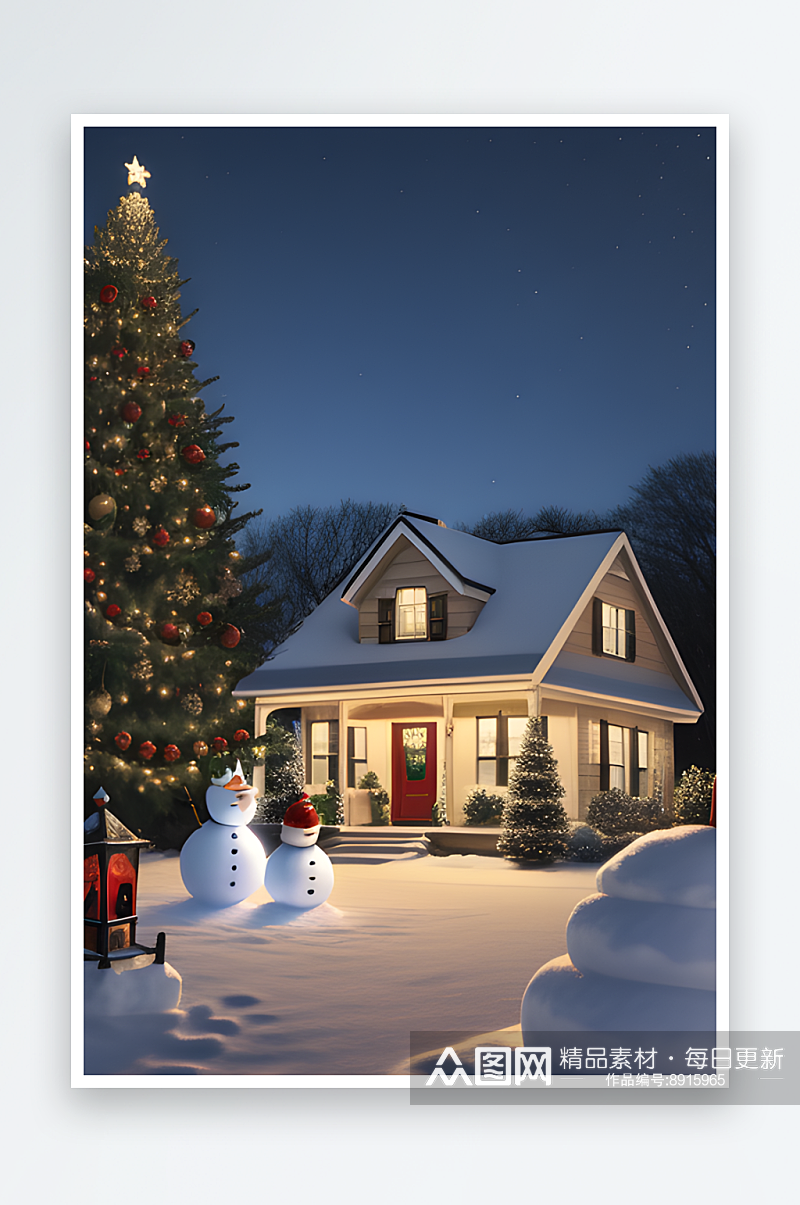 雪人和圣诞屋的快乐时光素材