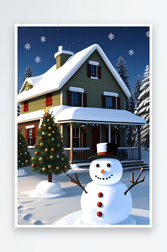 雪人和圣诞屋的美丽时刻