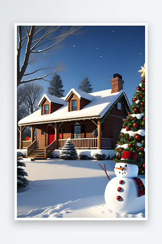 雪人和圣诞屋的美丽时刻