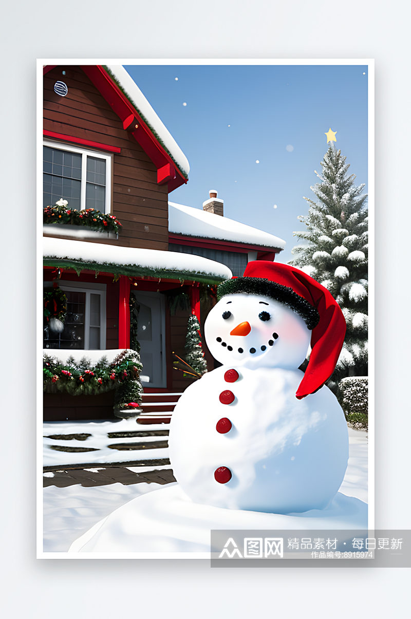 圣诞节的雪人和房屋素材