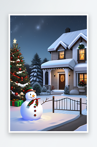 圣诞屋与雪人图片