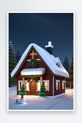 雪人陪伴的圣诞屋