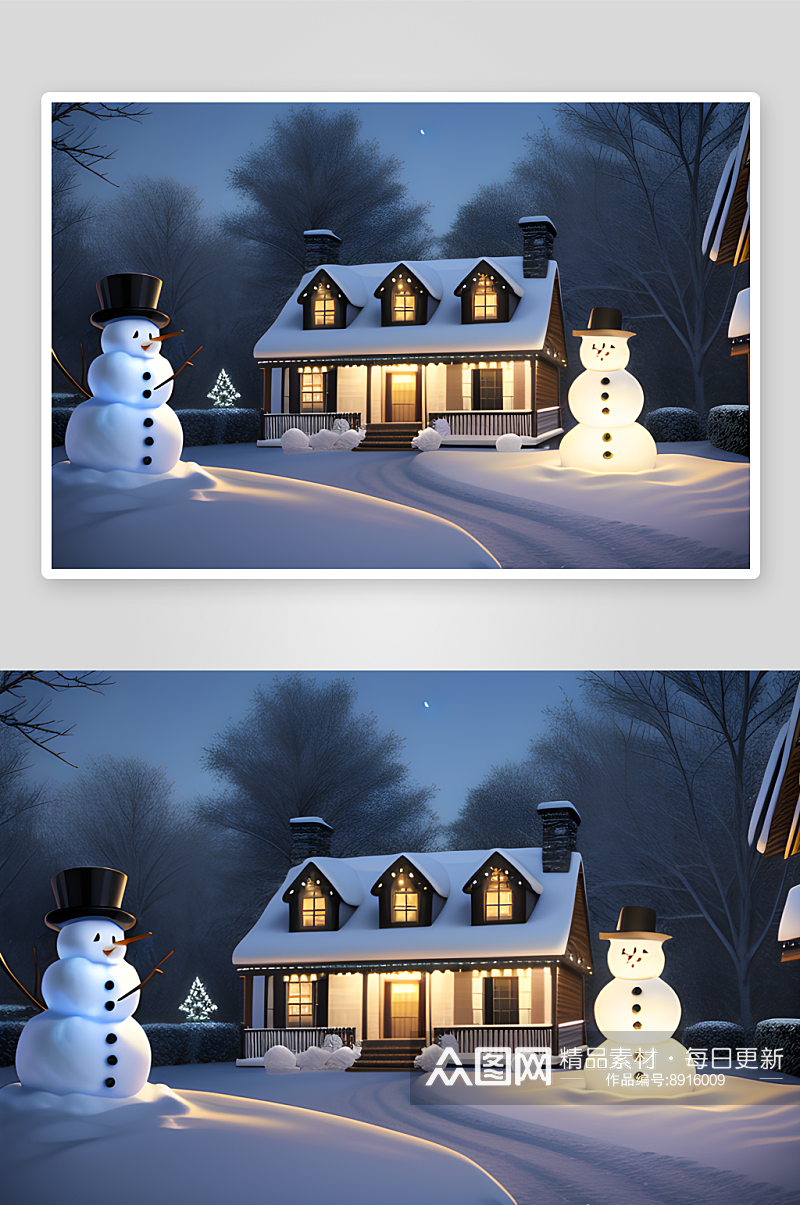 雪人和圣诞屋的快乐时光素材