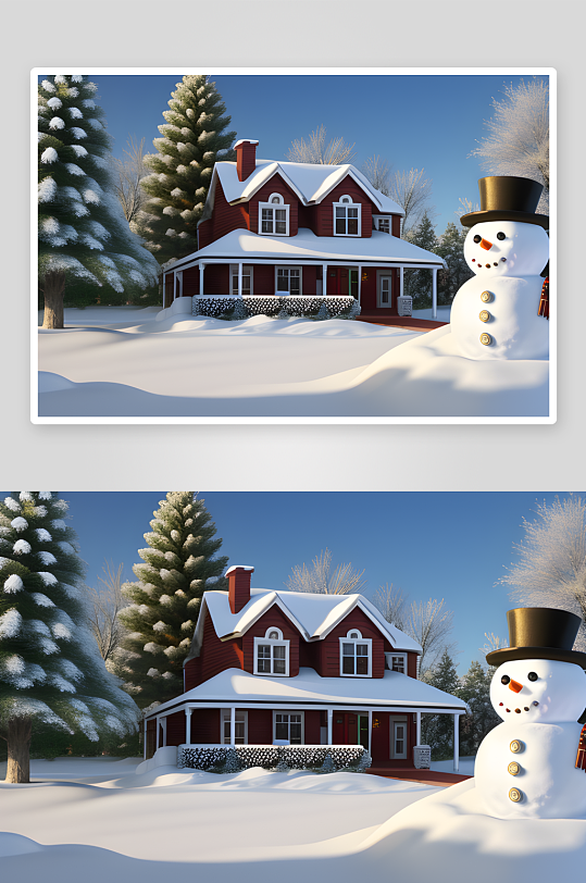 雪人和圣诞屋的快乐时光