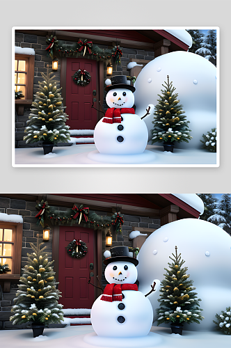 圣诞屋与雪人图片
