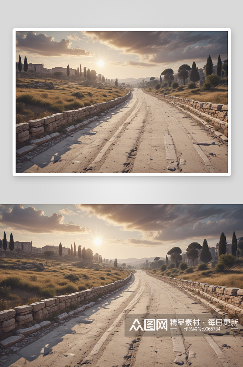 古罗马道路改造为现代高速公路插图素材