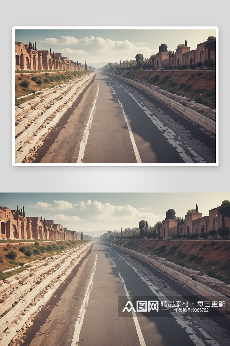 古罗马道路改造为现代高速公路插图素材