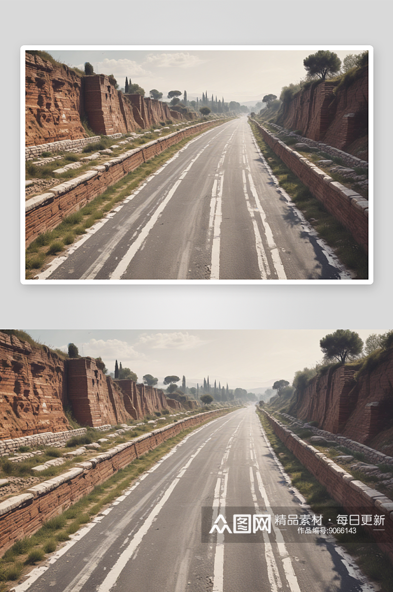 古罗马道路转型为现代高速公路插图素材