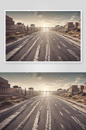 现代高速公路插图展示古罗马道路改造