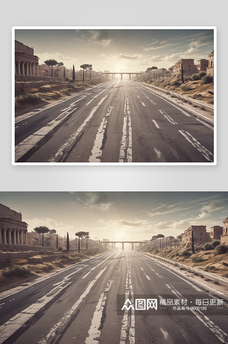 现代高速公路插图展示古罗马道路改造素材