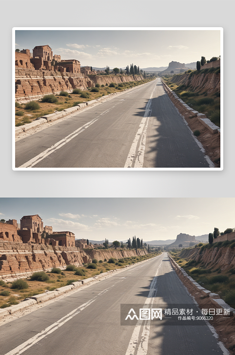 古罗马道路改造成现代高速公路的插图展示素材