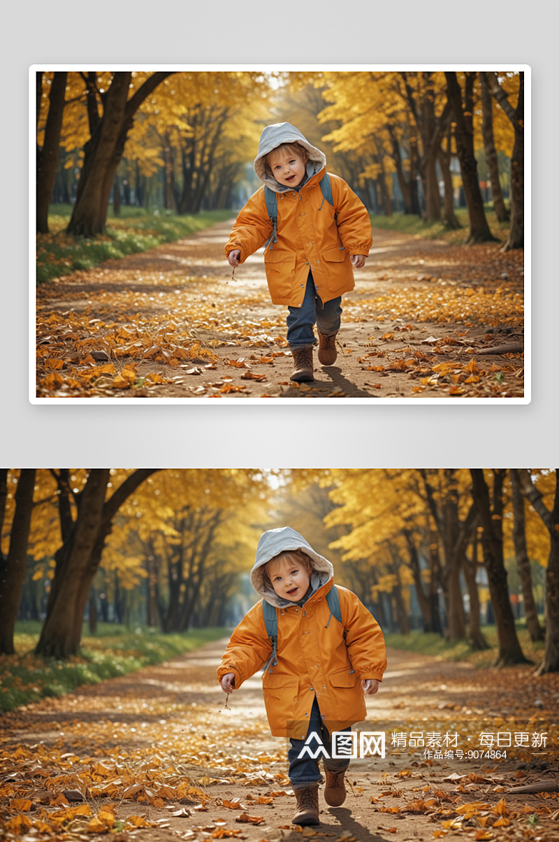 强调凉爽气候的儿童穿着秋冬季节时尚素材
