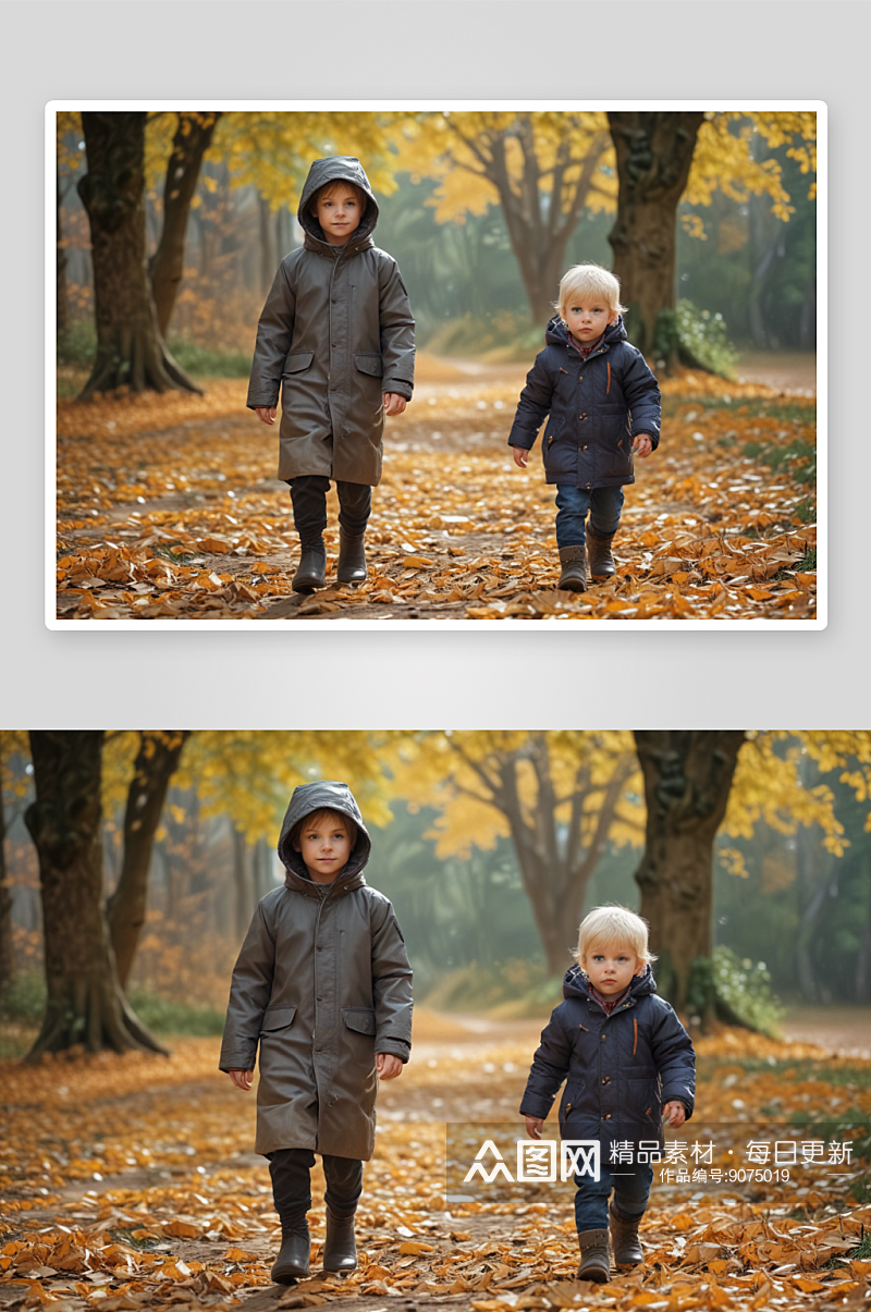 秋冬季节时尚儿童穿着强调凉爽气候素材