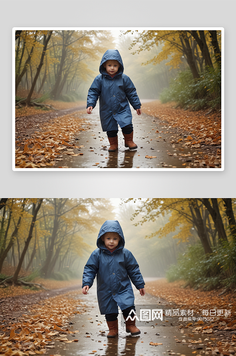 秋冬季节时尚儿童穿着强调凉爽气候素材