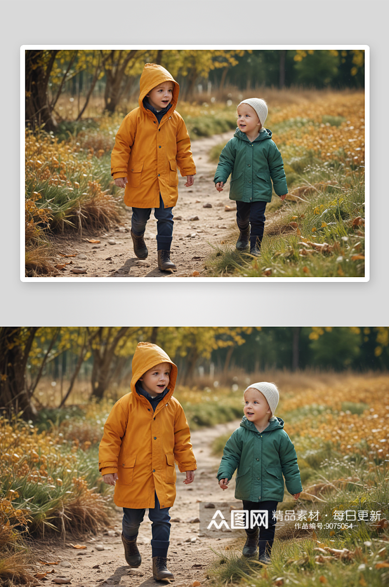 秋冬季节下午的时尚儿童羽绒服脱颖而出素材