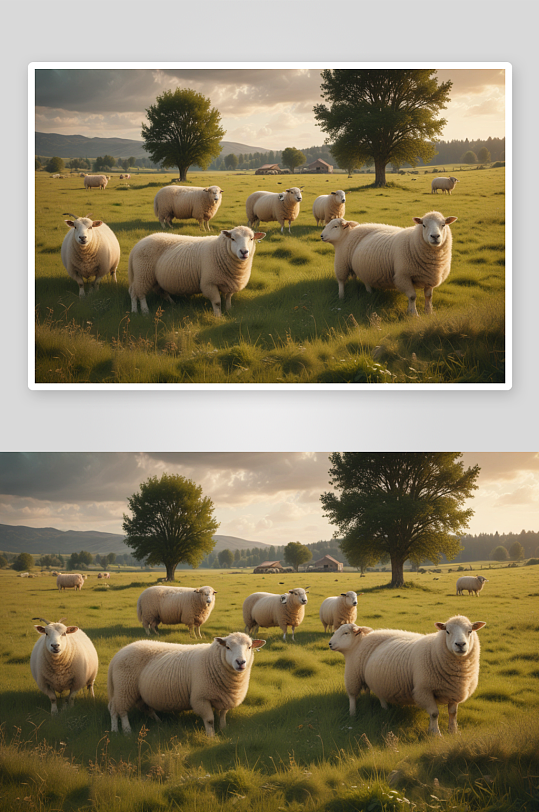 绵羊在草地上与各式沙发相伴