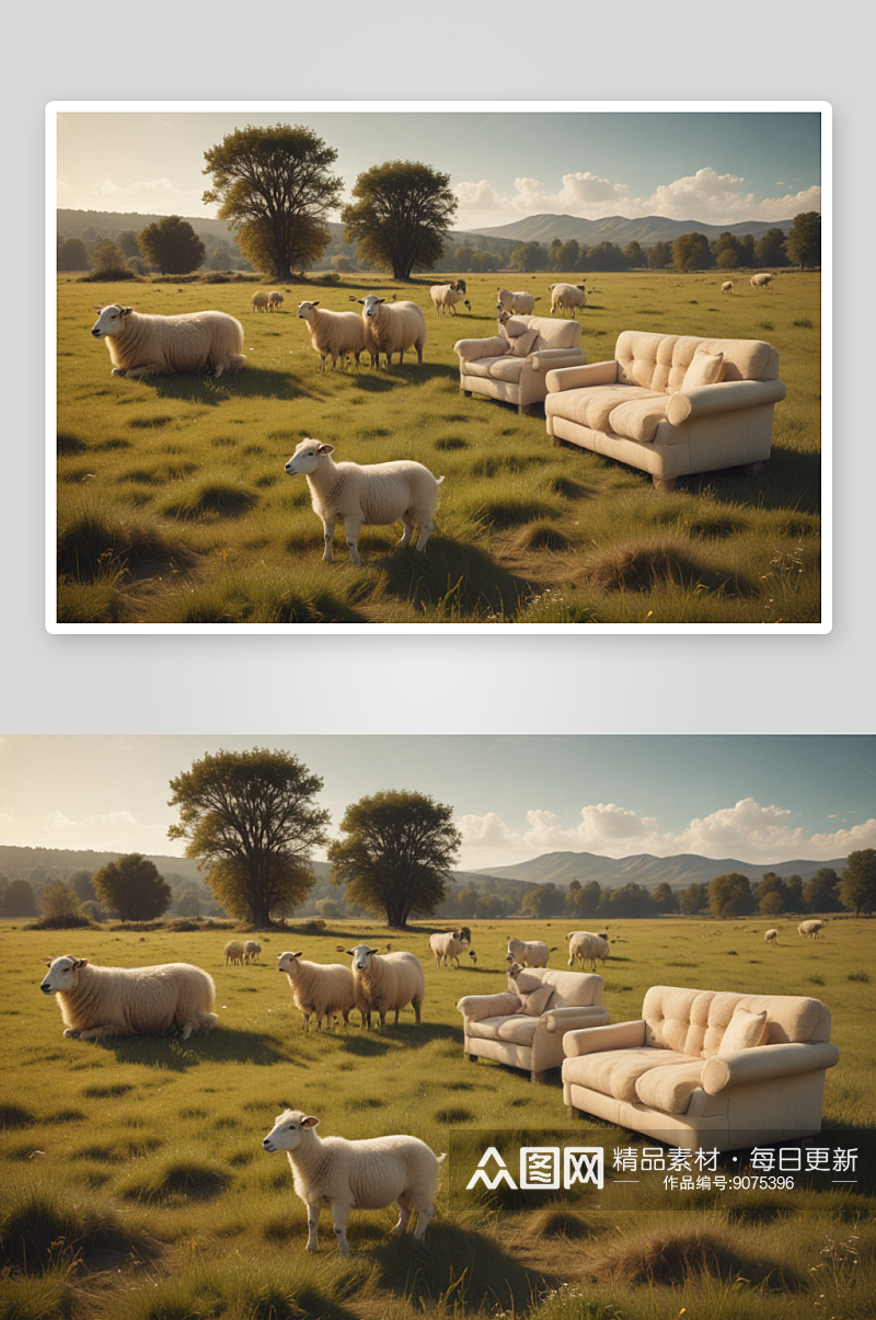 沙发与绵羊的别样组合素材