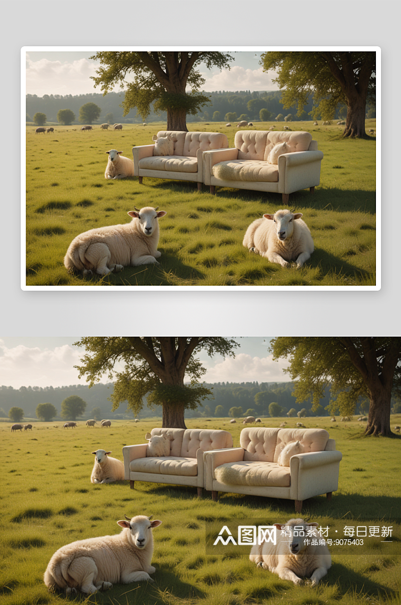 沙发与绵羊的别样组合素材