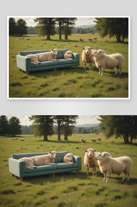 多样风格沙发上的绵羊坐姿