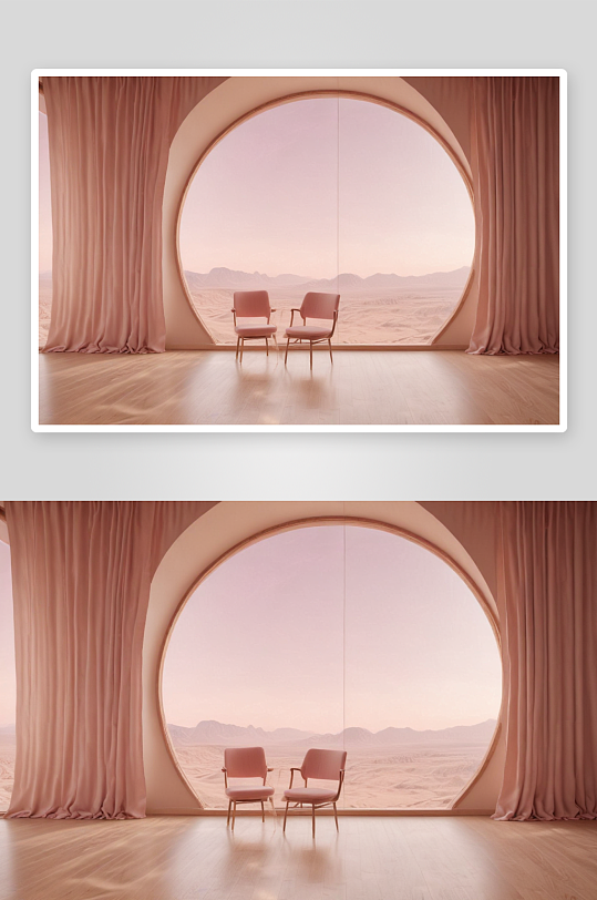 室内设计粉红色墙壁与木地板的温馨空间