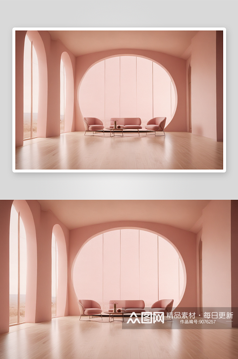 室内设计粉红色客厅搭配木地板素材