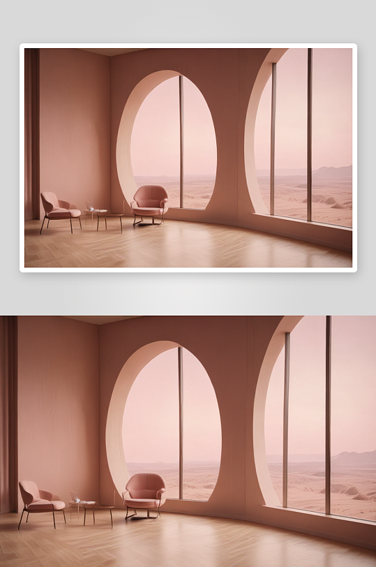 室内设计温暖粉红色客厅