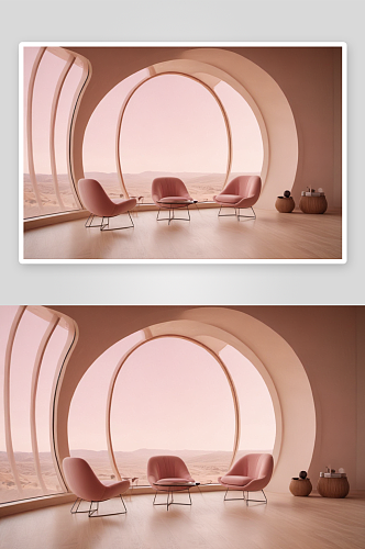 室内设计粉色墙壁与木地板的舒适空间