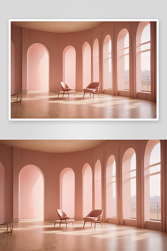 室内设计粉色墙壁与木地板的舒适空间