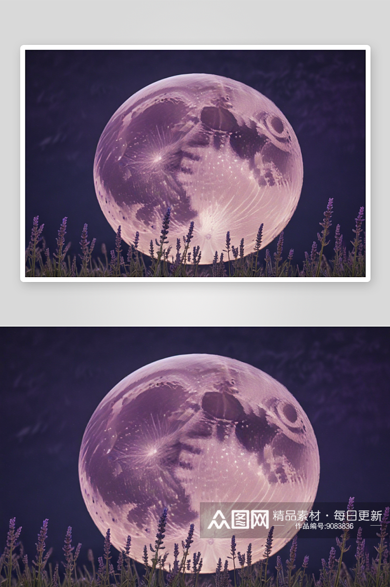 夜色浸染大月亮映照夜景素材