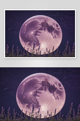 夜色浸染大月亮映照夜景