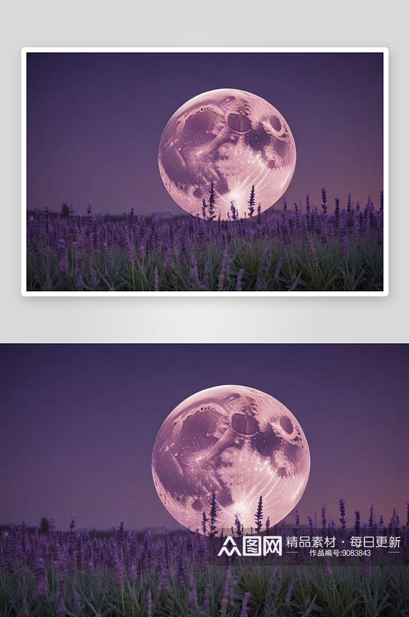 夜色浸染大月亮映照夜景素材