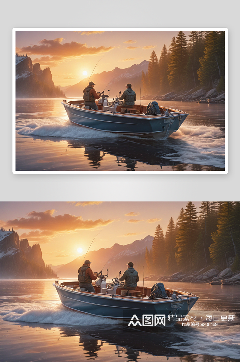 男人和男孩在摩托艇上的着色书艺术素材