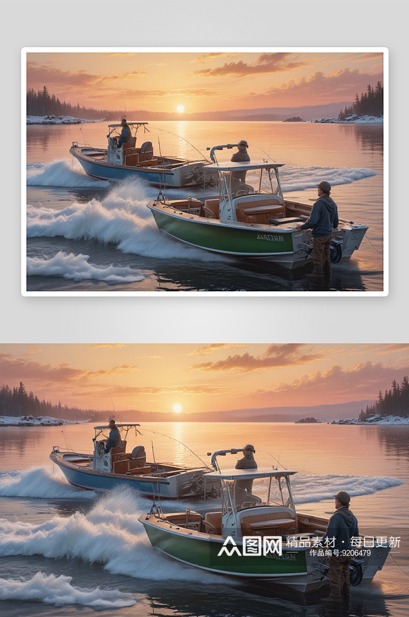 男人和男孩在摩托艇上的着色书艺术素材