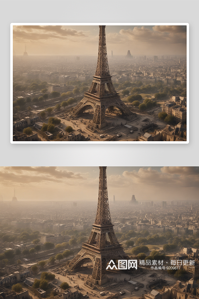 法国巴黎埃菲尔铁塔的超现实景观素材
