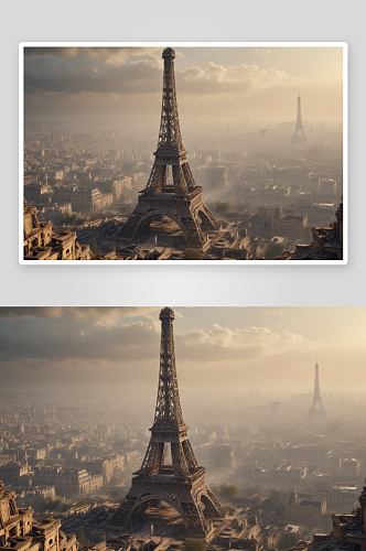 法国巴黎埃菲尔铁塔的超现实景观