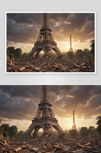 法国巴黎埃菲尔铁塔的超现实景观