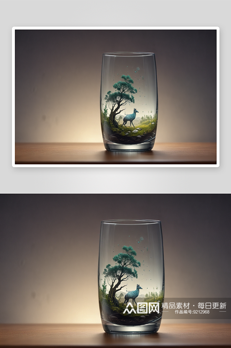 桌上的艺术珍品玻璃杯中的世界素材