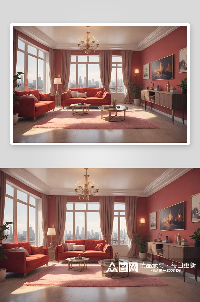 奢华公寓红色沙发视觉效果素材