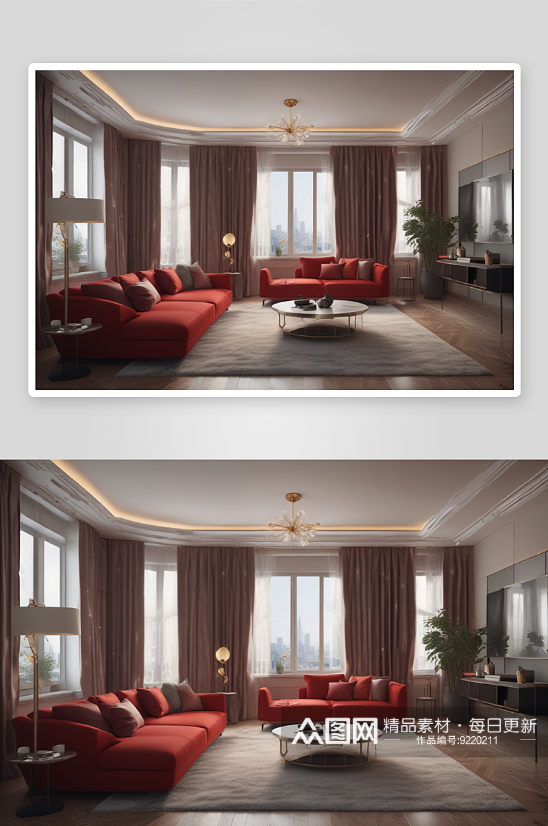 豪华公寓红色沙发室内图素材