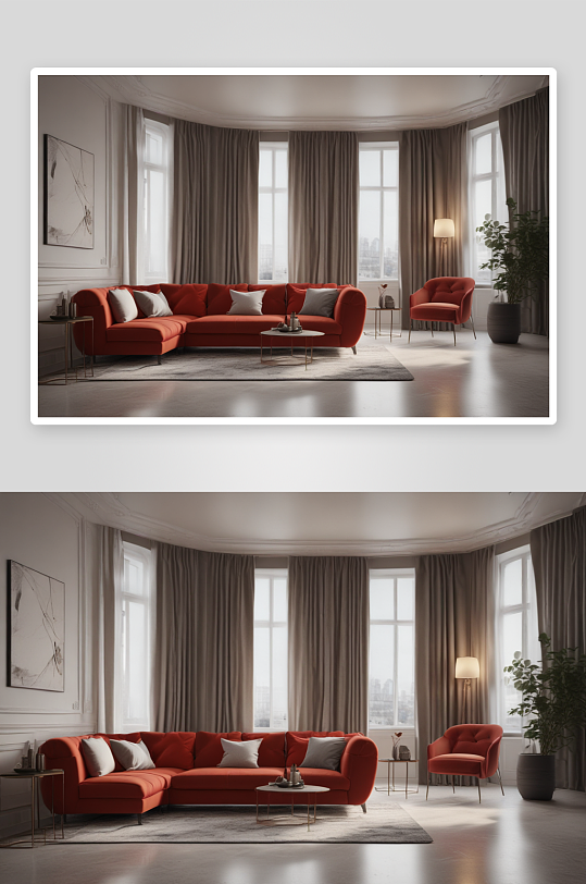 豪华公寓红色沙发室内图